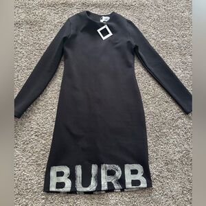 Burberry Black Long-Sleeve Logo Hem Dress
